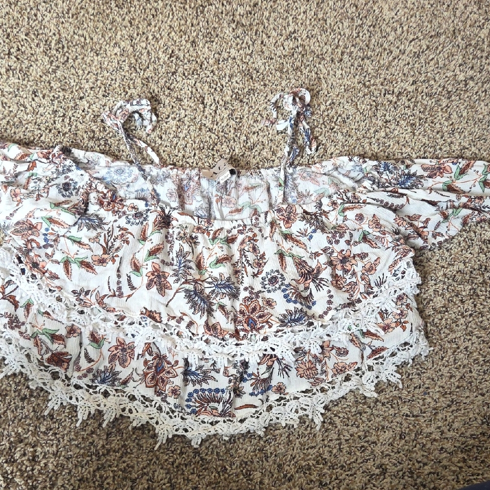 Boho Floral Lace Off-Shoulder Blouse